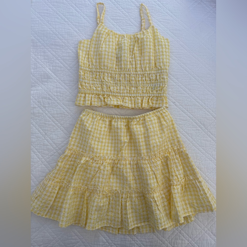 Yellow and White Ruched Top & Skirt